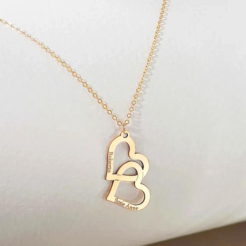 Engraved Name Heart Pendant Necklace Stainless Steel Jewelry