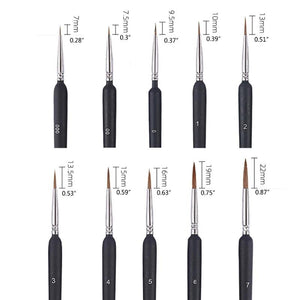 CPDD 10 Pcs Wolf Hair Detail Art Liner Painting Brush Set