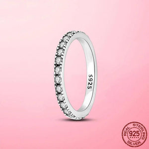 Sparkling 925 Silver CZ Zircon Wedding Ring Stackable Band