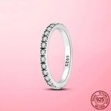 Sparkling 925 Silver CZ Zircon Wedding Ring Stackable Band