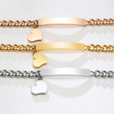 Heart Bracelet Stainless Steel Personalized Name ID Bar Adjustable Length