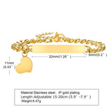 Heart Bracelet Stainless Steel Personalized Name ID Bar Adjustable Length