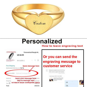 Personalised Engraved Heart Signet Ring for Women Mom Wife Initial Love Ring