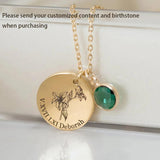 Birth Flower Necklace with Birthstone & Engraved Name Date