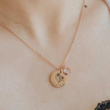 Birth Flower Necklace with Birthstone & Engraved Name Date