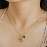 Birth Flower Necklace with Birthstone & Engraved Name Date