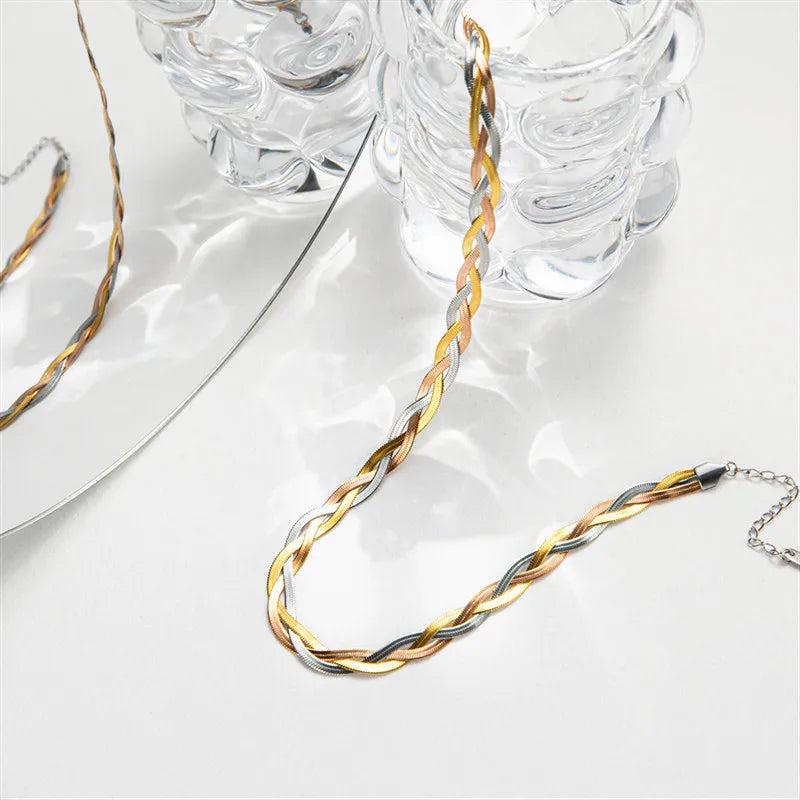 Bohemia Snake Chain Necklace Set for Women Stainless Steel Waterproof Jewelry