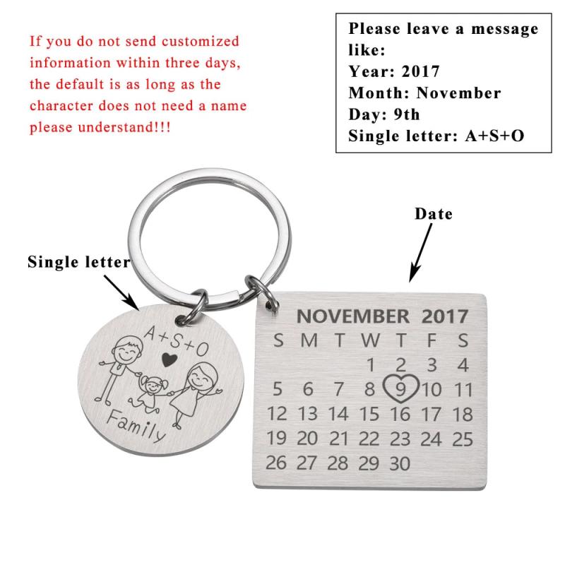 Custom Family Keychain Ring with Engraved Date & Letter