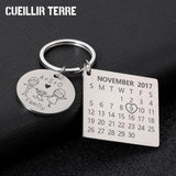 Custom Family Keychain Ring with Engraved Date & Letter
