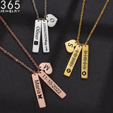 2 Rectangles Heart Engraved Name Date Number Necklace Stainless Steel