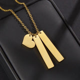 2 Rectangles Heart Engraved Name Date Number Necklace Stainless Steel