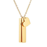 2 Rectangles Heart Engraved Name Date Number Necklace Stainless Steel