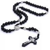 Catholic Rosary Necklace Wooden Beads Cross Religious Jesus Jewelry