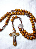 Catholic Rosary Necklace Wooden Beads Cross Religious Jesus Jewelry