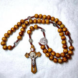 Catholic Rosary Necklace Wooden Beads Cross Religious Jesus Jewelry