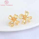 6PCS 12x13.5MM 24K Brass Flower Stud Earrings DIY Jewelry Findings
