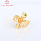 6PCS 12x13.5MM 24K Brass Flower Stud Earrings DIY Jewelry Findings