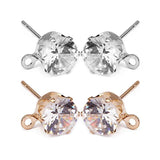 50pcs CZ Zircon Stud Earrings 6/8mm Copper Rhodium Loop Findings