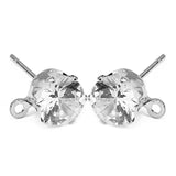 50pcs CZ Zircon Stud Earrings 6/8mm Copper Rhodium Loop Findings
