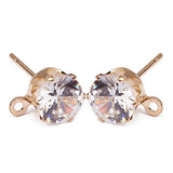 50pcs CZ Zircon Stud Earrings 6/8mm Copper Rhodium Loop Findings