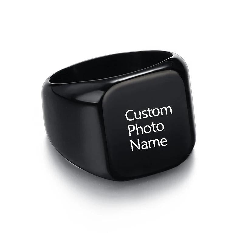 Personalized Name Photo Ring Stainless Steel Family Lover Engagement Wedding Rin