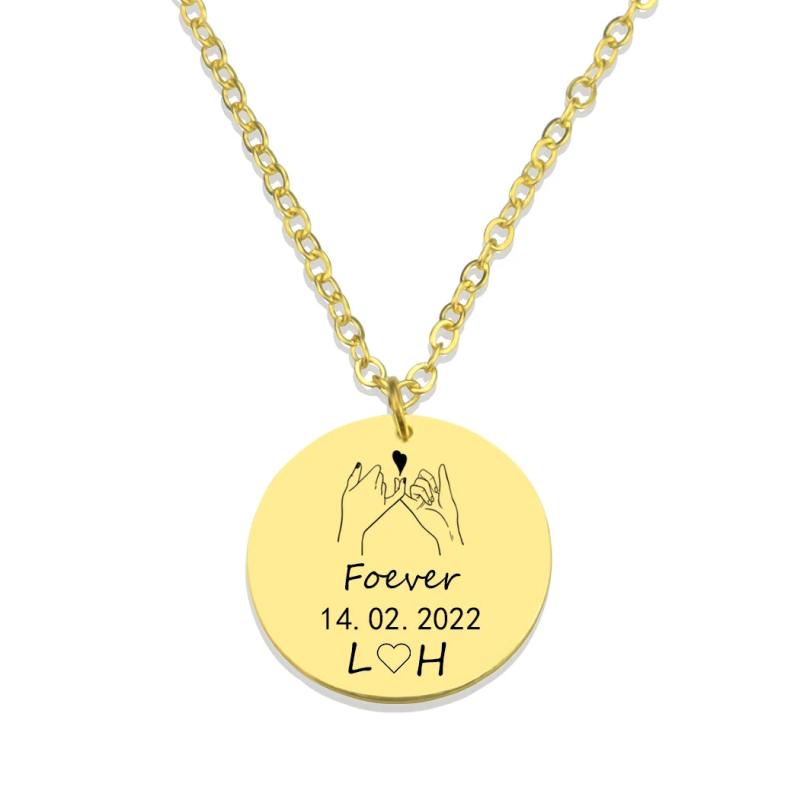Couple Necklace Name Date Engagement Gift Personalized Pendant