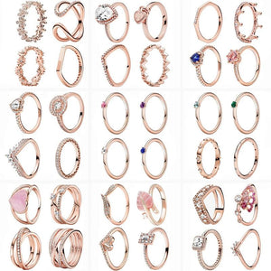 925 Sterling Silver Pav? Interlaced Rings Zircon Flowers Heart Charms