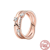 925 Sterling Silver Pav? Interlaced Rings Zircon Flowers Heart Charms