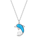 925 Silver Dolphin Shell Pearl Pendant Necklace Women Engagement