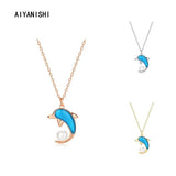 925 Silver Dolphin Shell Pearl Pendant Necklace Women Engagement