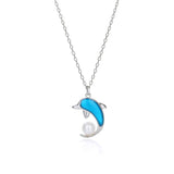 925 Silver Dolphin Shell Pearl Pendant Necklace Women Engagement