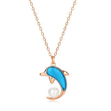 925 Silver Dolphin Shell Pearl Pendant Necklace Women Engagement