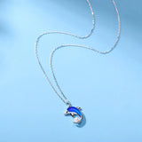 925 Silver Dolphin Shell Pearl Pendant Necklace Women Engagement
