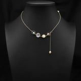 Freshwater Pearls Long Chain Starry Sky Pendant Necklace