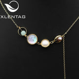 Freshwater Pearls Long Chain Starry Sky Pendant Necklace