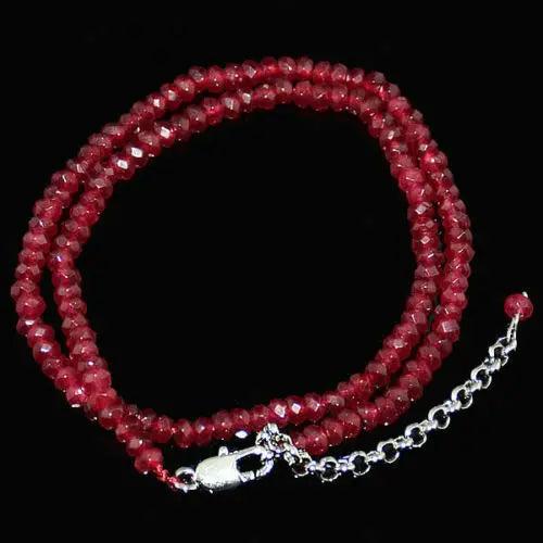 Brazil Red Ruby Faceted Roundel Gems Necklace 2x4mm Silver Clasp