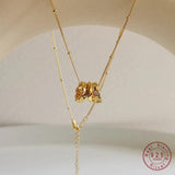 French Vintage Zircon Three-ring Necklace 925 Silver Jewelry