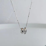 French Vintage Zircon Three-ring Necklace 925 Silver Jewelry