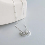 French Vintage Zircon Three-ring Necklace 925 Silver Jewelry