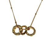 French Vintage Zircon Three-ring Necklace 925 Silver Jewelry