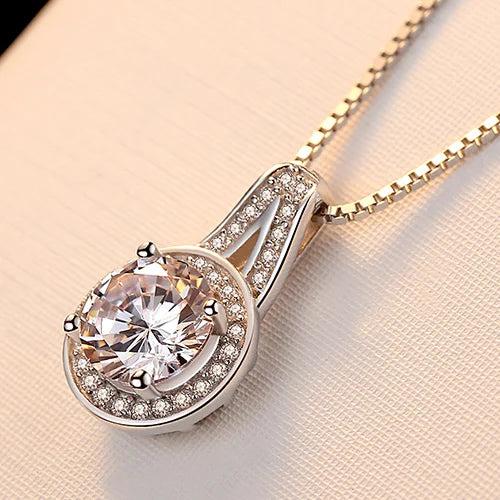 925 Silver CZ Pendant Necklace Box Chain Charm Jewelry for Women