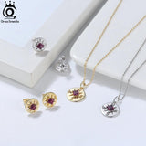 925 Silver Necklace with Round Compass Pendant & Garnet Red Gemstone