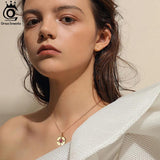 925 Silver Necklace with Round Compass Pendant & Garnet Red Gemstone