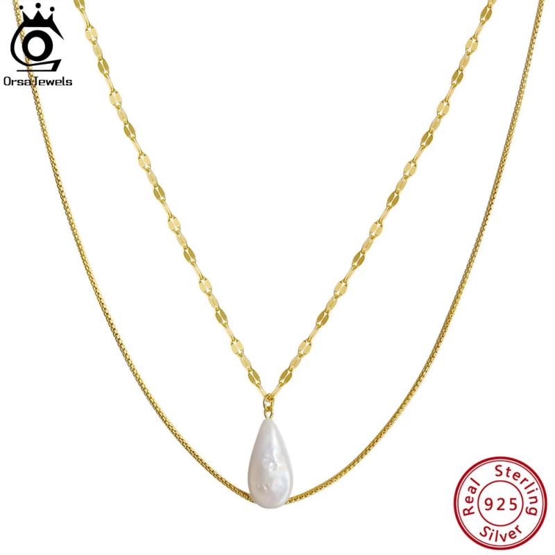 Bohemia Pearl Necklace 925 Silver Double Layered Chain GPN15