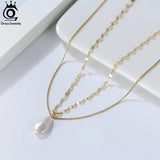 Bohemia Pearl Necklace 925 Silver Double Layered Chain GPN15