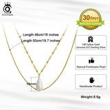 Bohemia Pearl Necklace 925 Silver Double Layered Chain GPN15