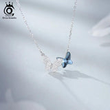 Butterfly Crystal Pendant Necklace 925 Sterling Silver Wedding Jewelry