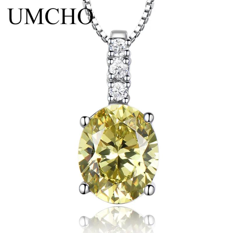 925 Silver CZ Gemstone Pendant Necklace Women Fine Jewelry