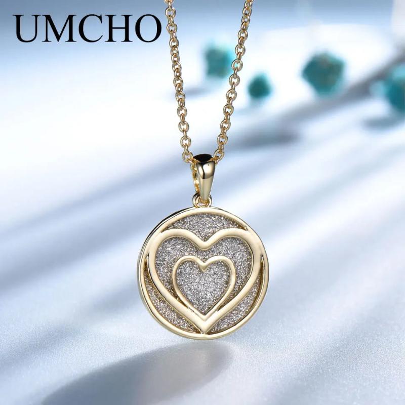 Glitter Golden Heart 925 Sterling Silver Necklace Pendant