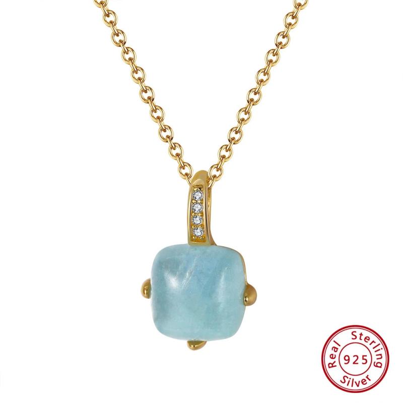 Natural Aquamarine Pendant Necklace 925 Sterling Silver Gemstone Jewelry